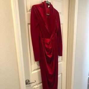 HOUSE OF CB 'MARGALI' RED VELVET WRAP DRESS